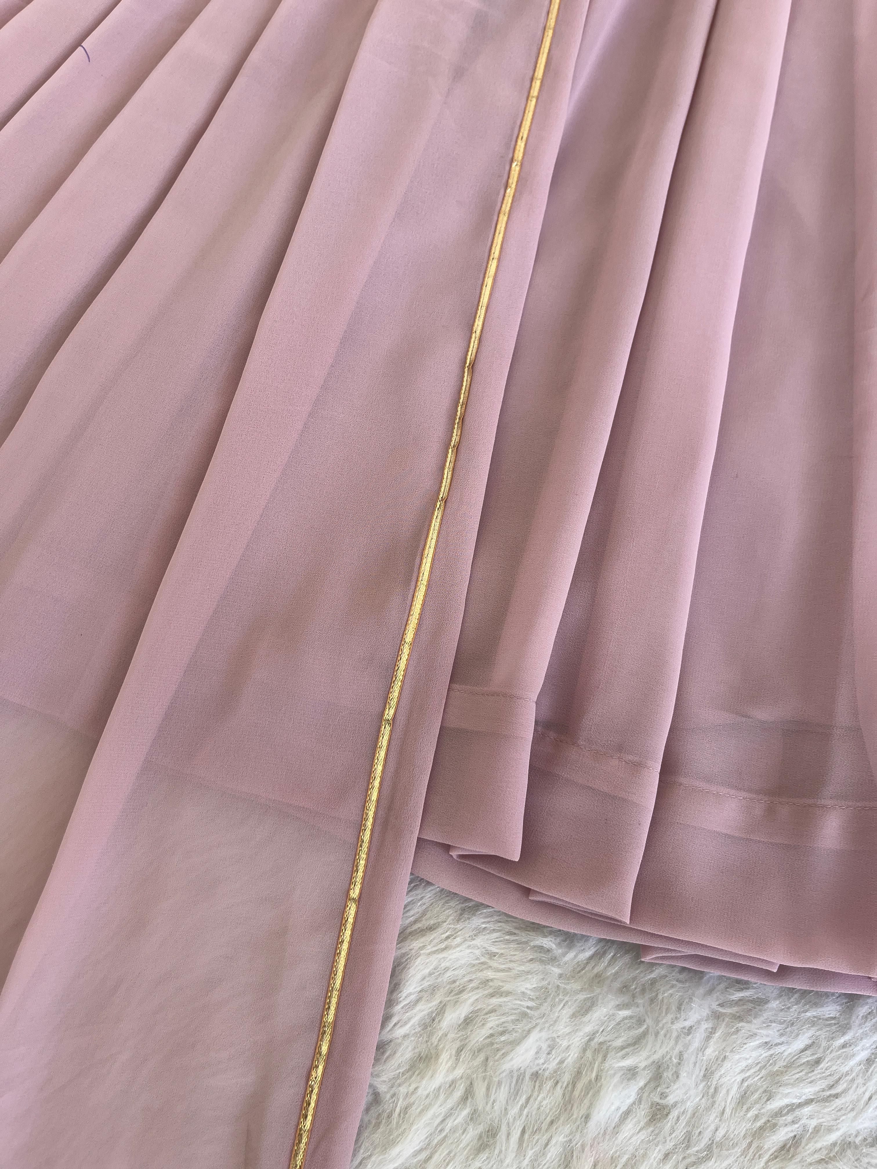 Alluring baby Pink Faux Georgette Handworked Anarkali Pant Suit - Ethnicwish