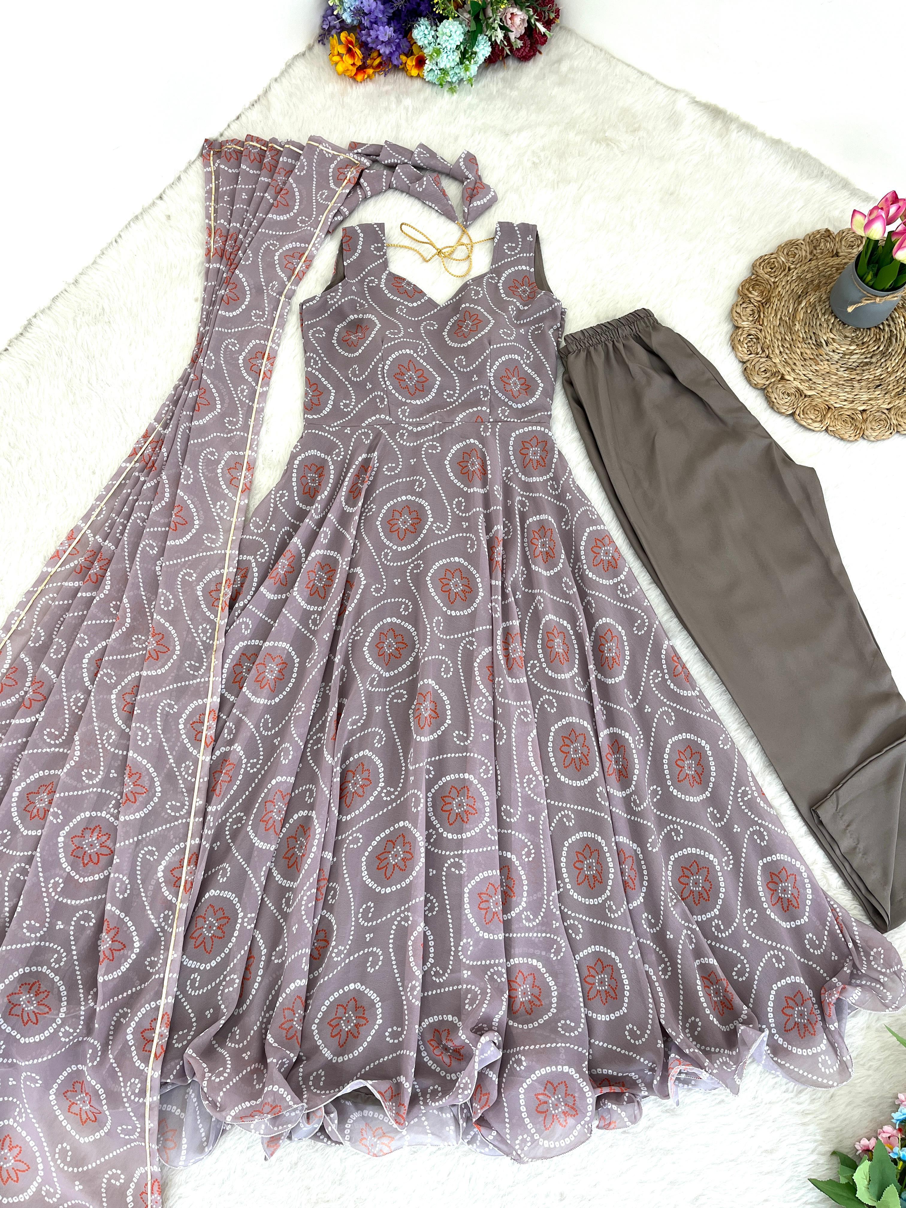 Alluring Faux Georgette Silk Digital Printed Anarkali Pant Suit - Ethnicwish