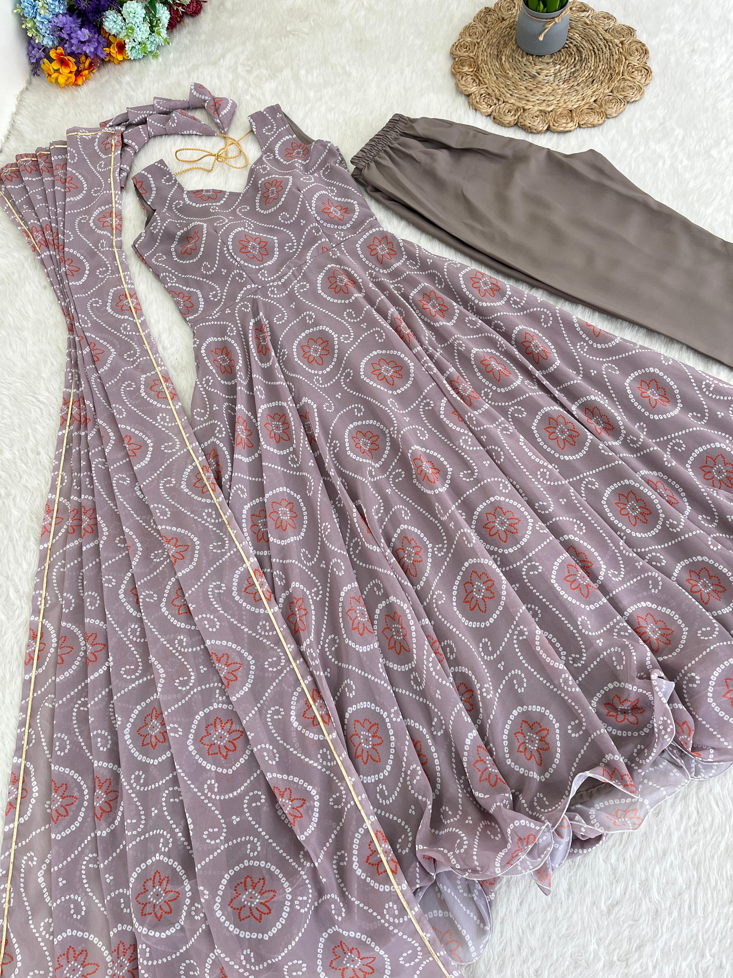 Alluring Faux Georgette Silk Digital Printed Anarkali Pant Suit - Ethnicwish