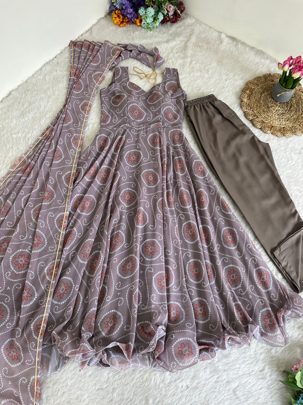 Alluring Faux Georgette Silk Digital Printed Anarkali Pant Suit - Ethnicwish