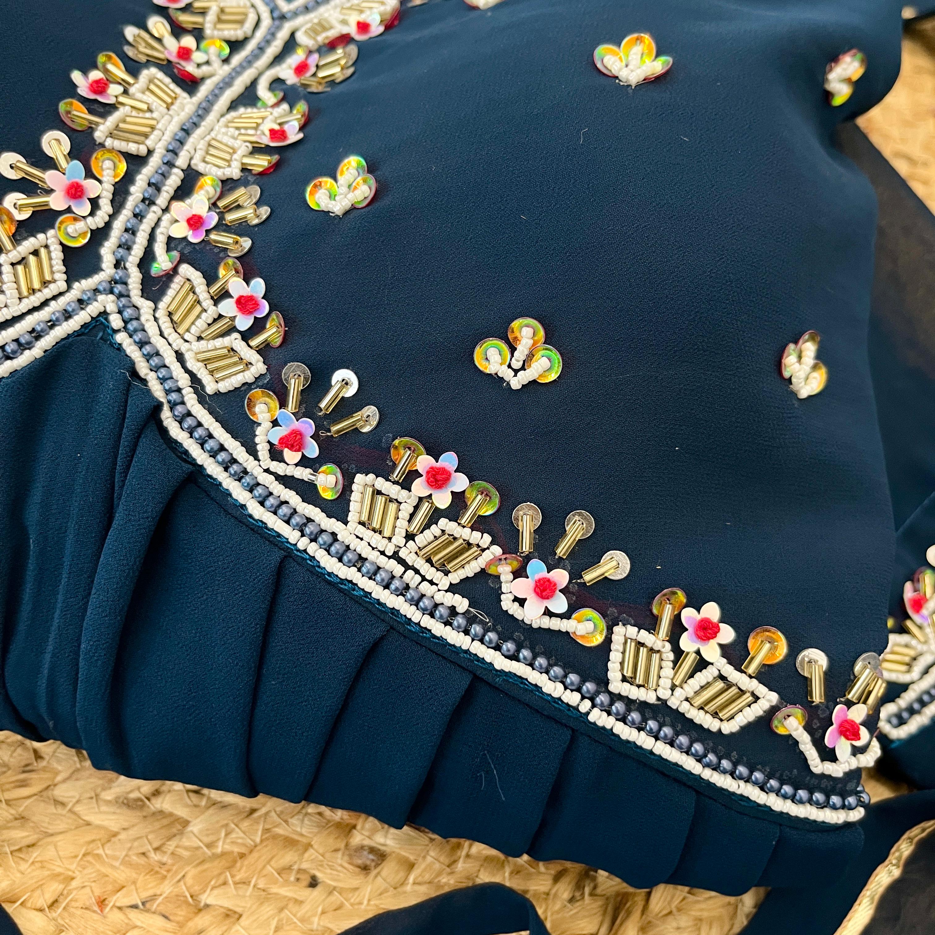 Graceful Navy Blue Faux Georgette Handworked Anarkali Pant Suit - Ethnicwish