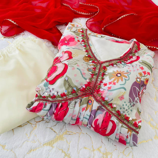 Graceful Soft Chinon Floral Printed Handworked Festive Wear Suit - Ethnicwish