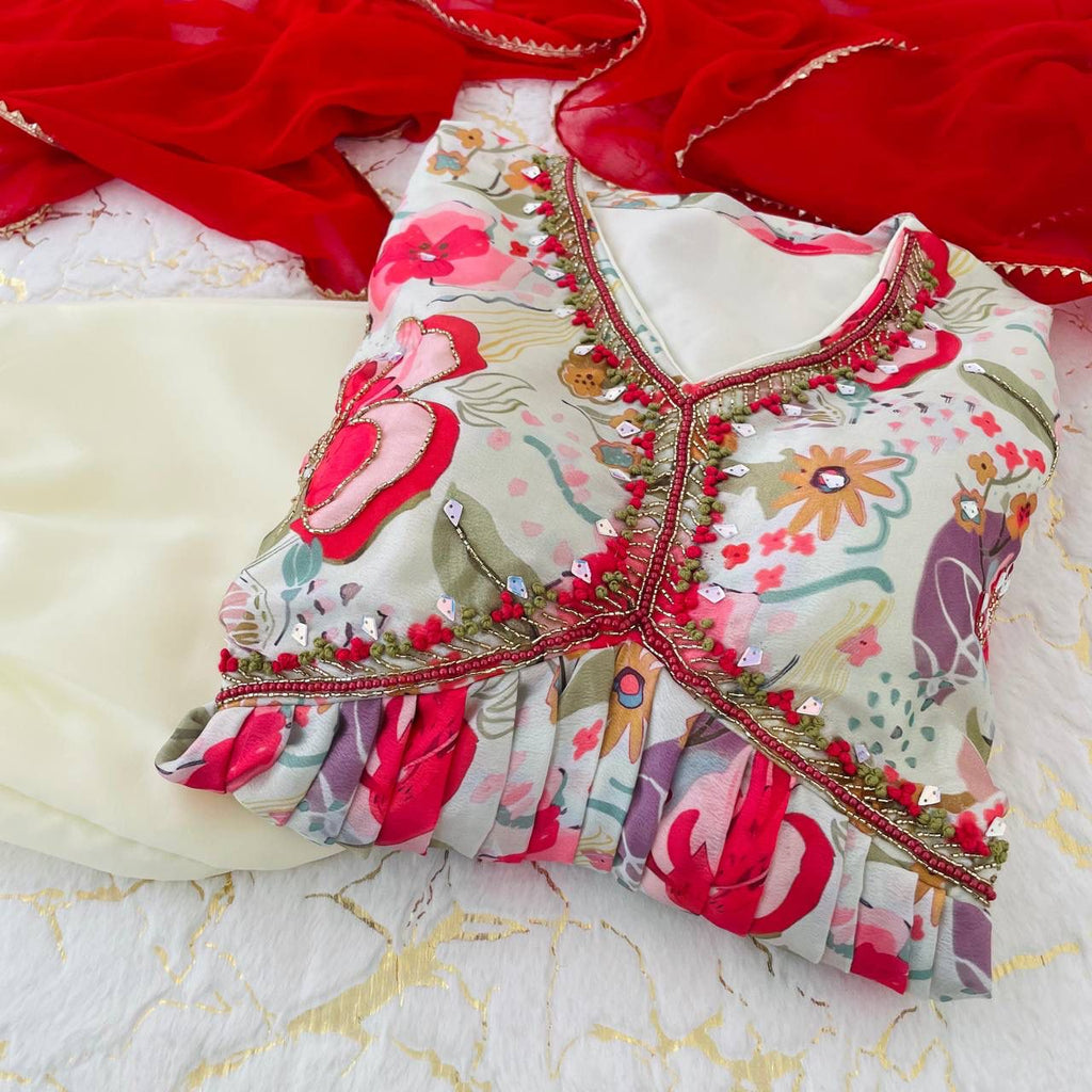 Graceful Soft Chinon Floral Printed Handworked Festive Wear Suit - Ethnicwish