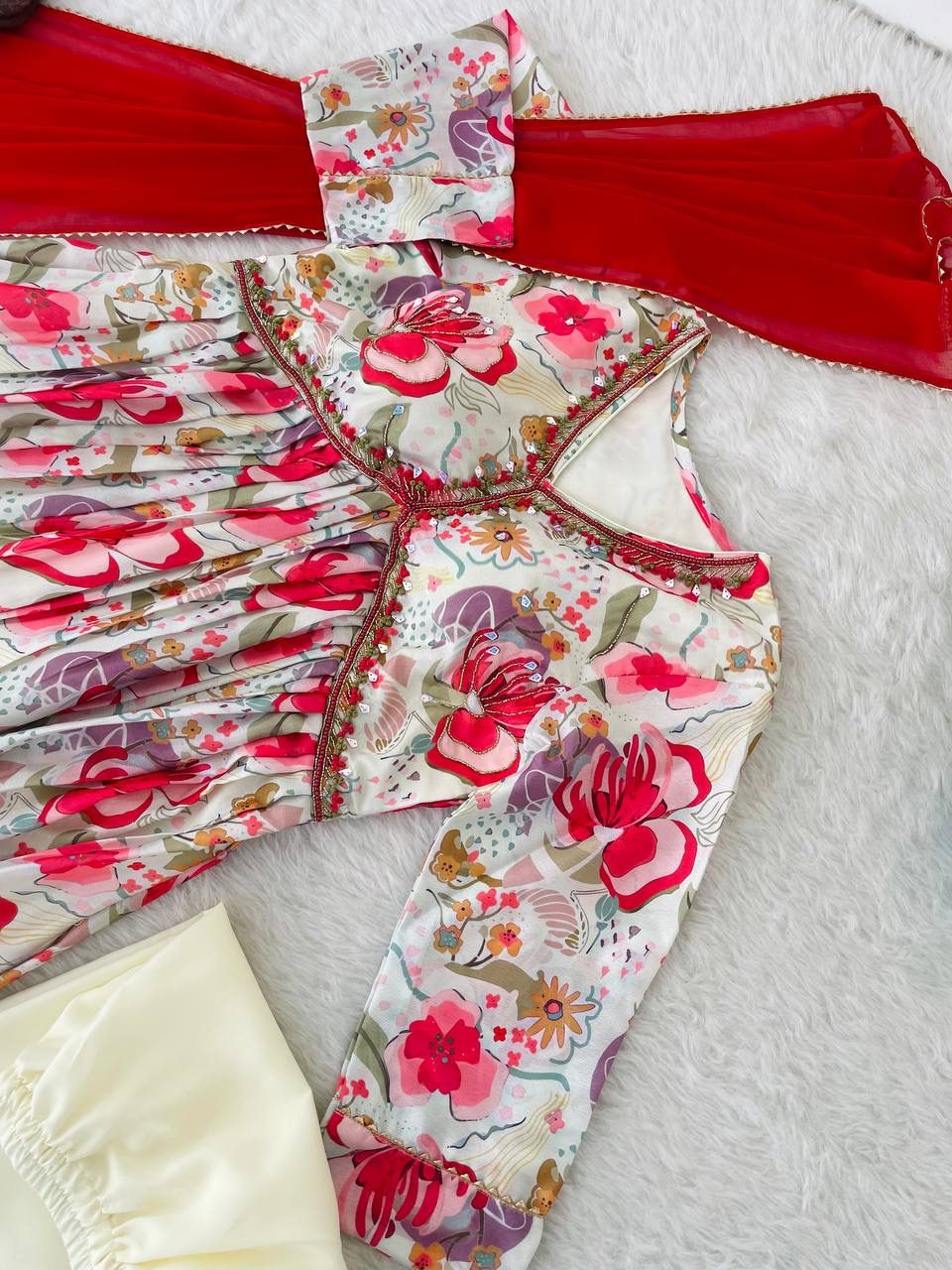 Graceful Soft Chinon Floral Printed Handworked Festive Wear Suit - Ethnicwish