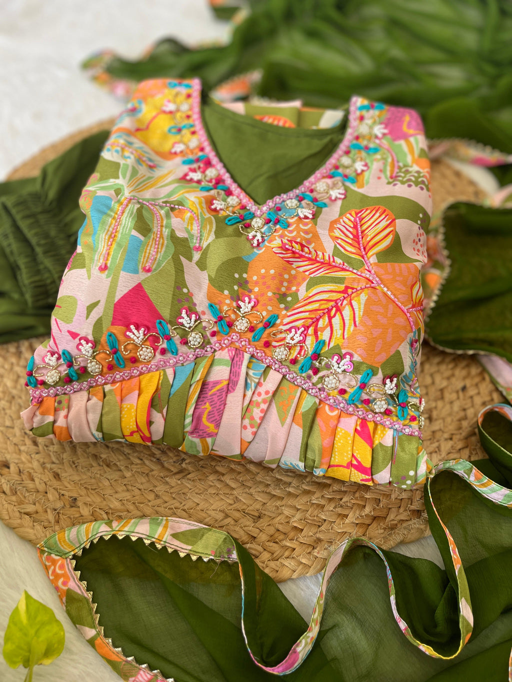 Magnificent Green Soft Chinon Floral Printed Handworked Festive Wear Anarkali Pant Suit - Ethnicwish