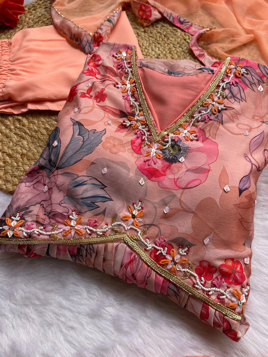 Mesmerizing Chinon Alia Cut Handworked Anarkali Pant Suit - Ethnicwish