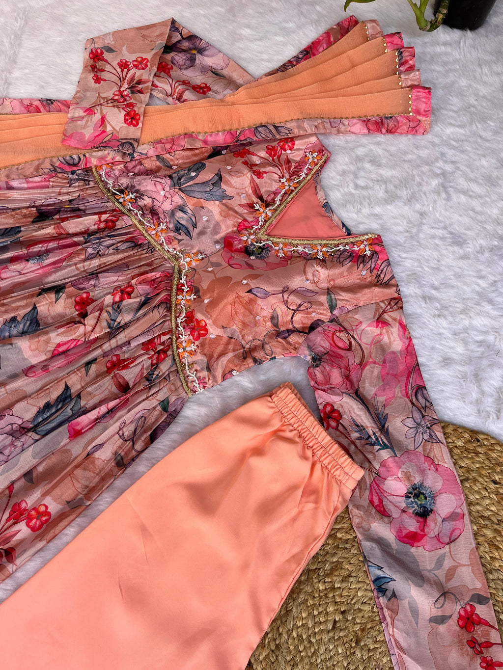 Mesmerizing Chinon Alia Cut Handworked Anarkali Pant Suit - Ethnicwish