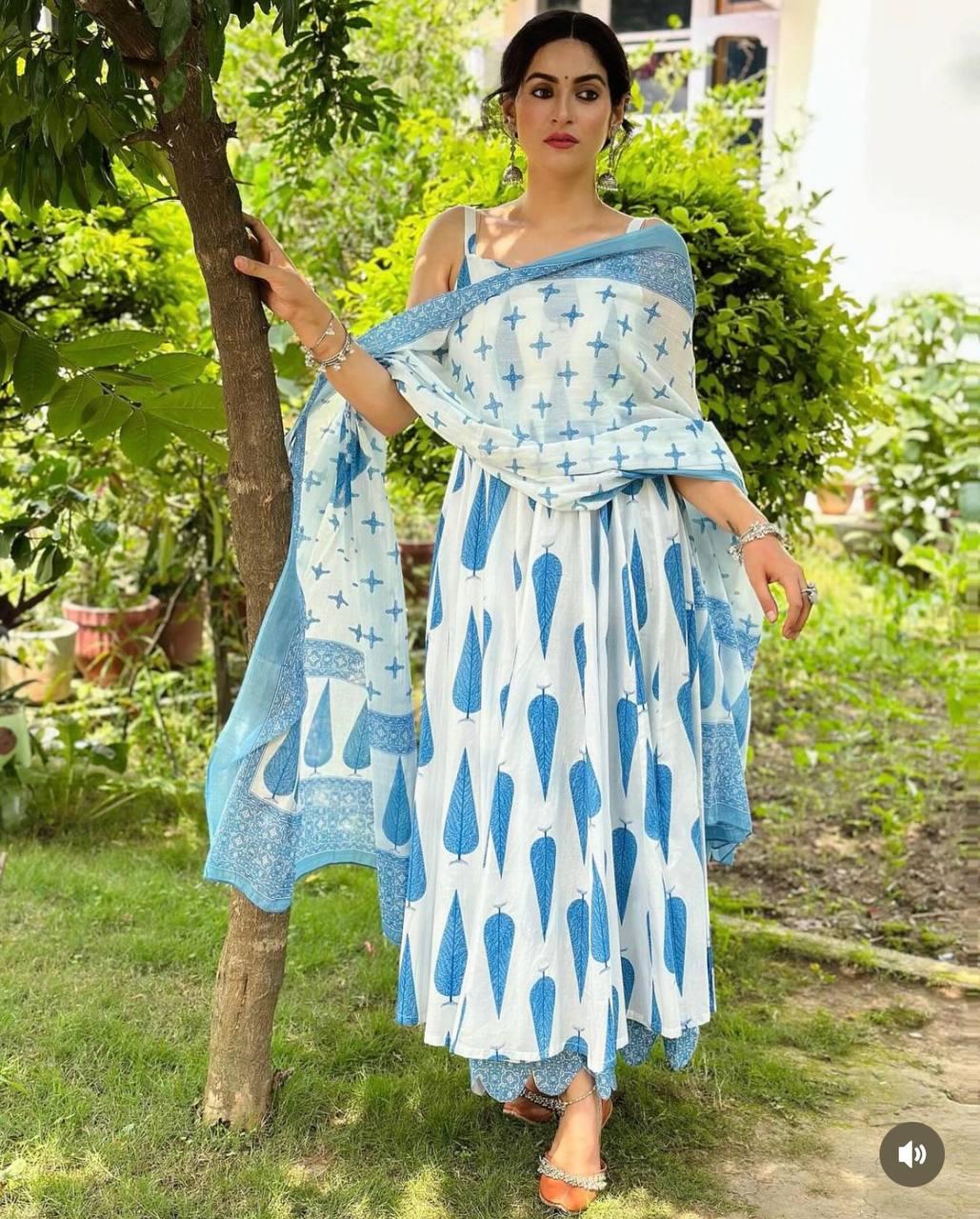 Radiant Pure Cermic Cotton Digital Printed Anarkali Pant Suit - Ethnicwish