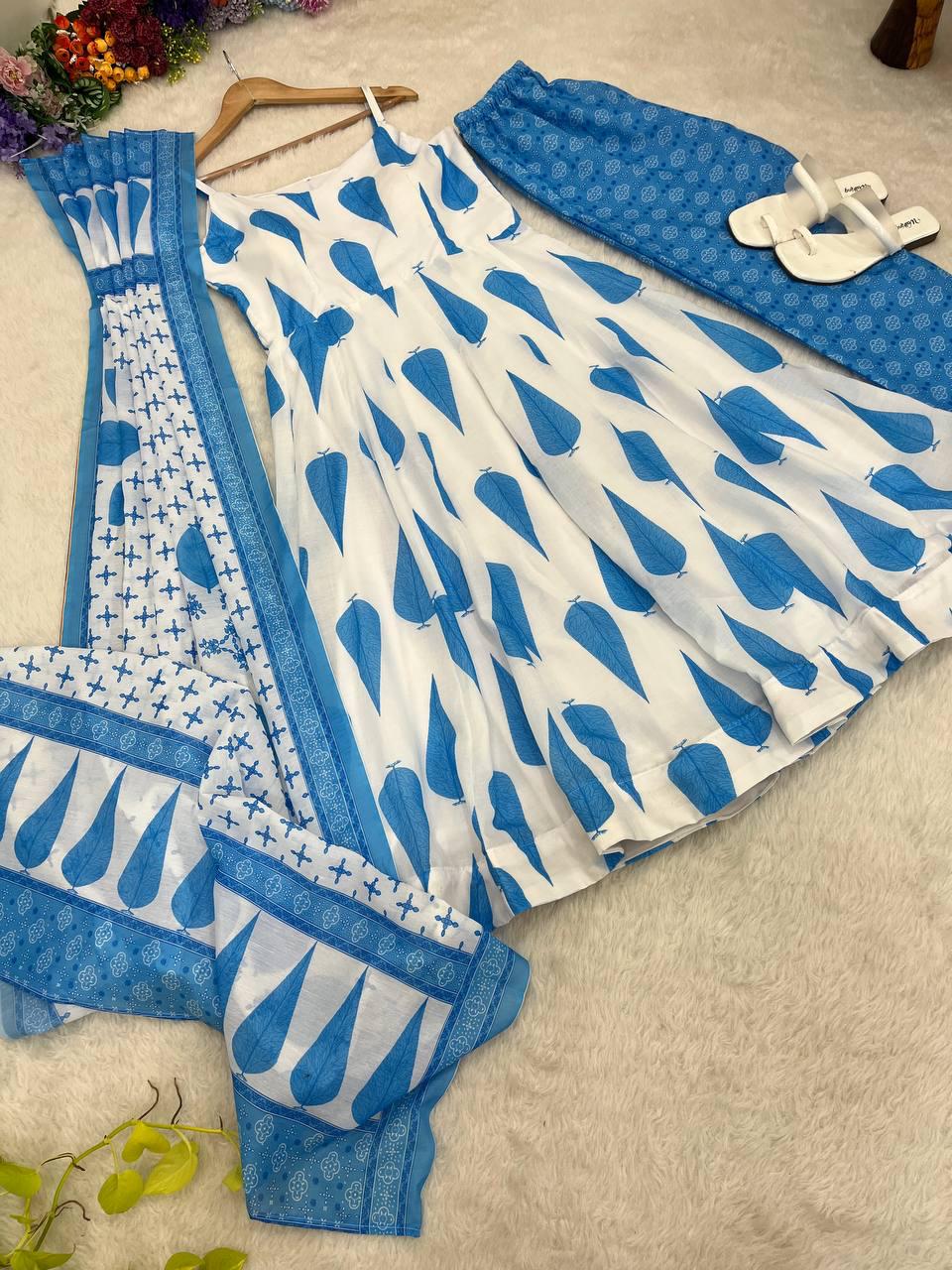 Radiant Pure Cermic Cotton Digital Printed Anarkali Pant Suit - Ethnicwish