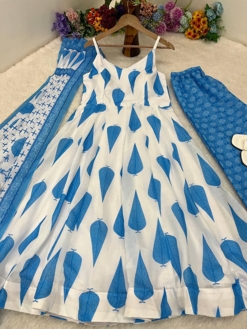 Radiant Pure Cermic Cotton Digital Printed Anarkali Pant Suit - Ethnicwish