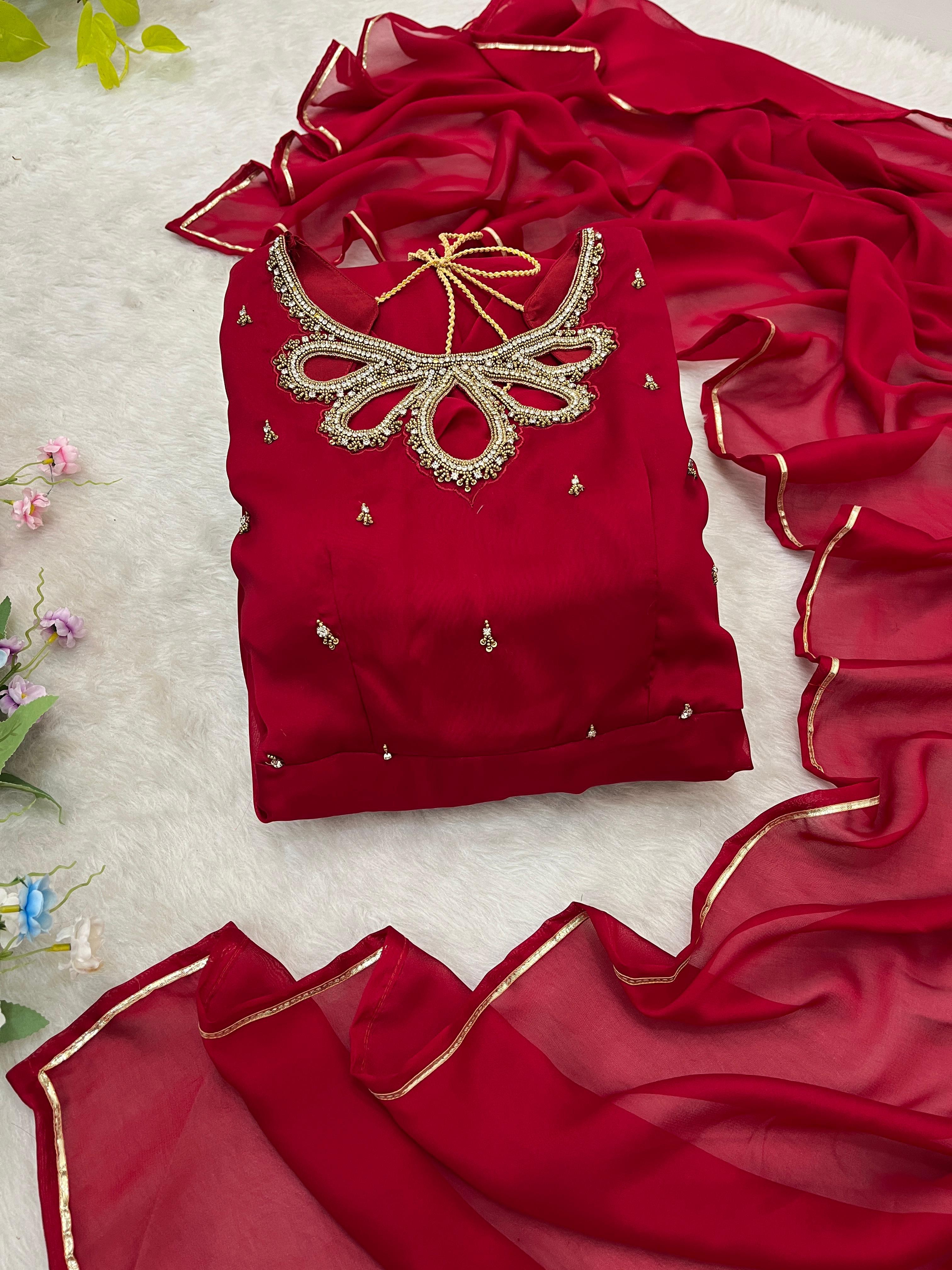 Resplendent Rangoli Georgette Fancy Neck Handworked Gown - Ethnicwish