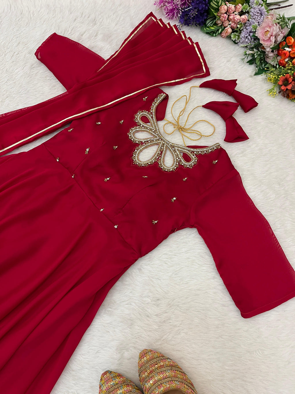 Resplendent Rangoli Georgette Fancy Neck Handworked Gown - Ethnicwish