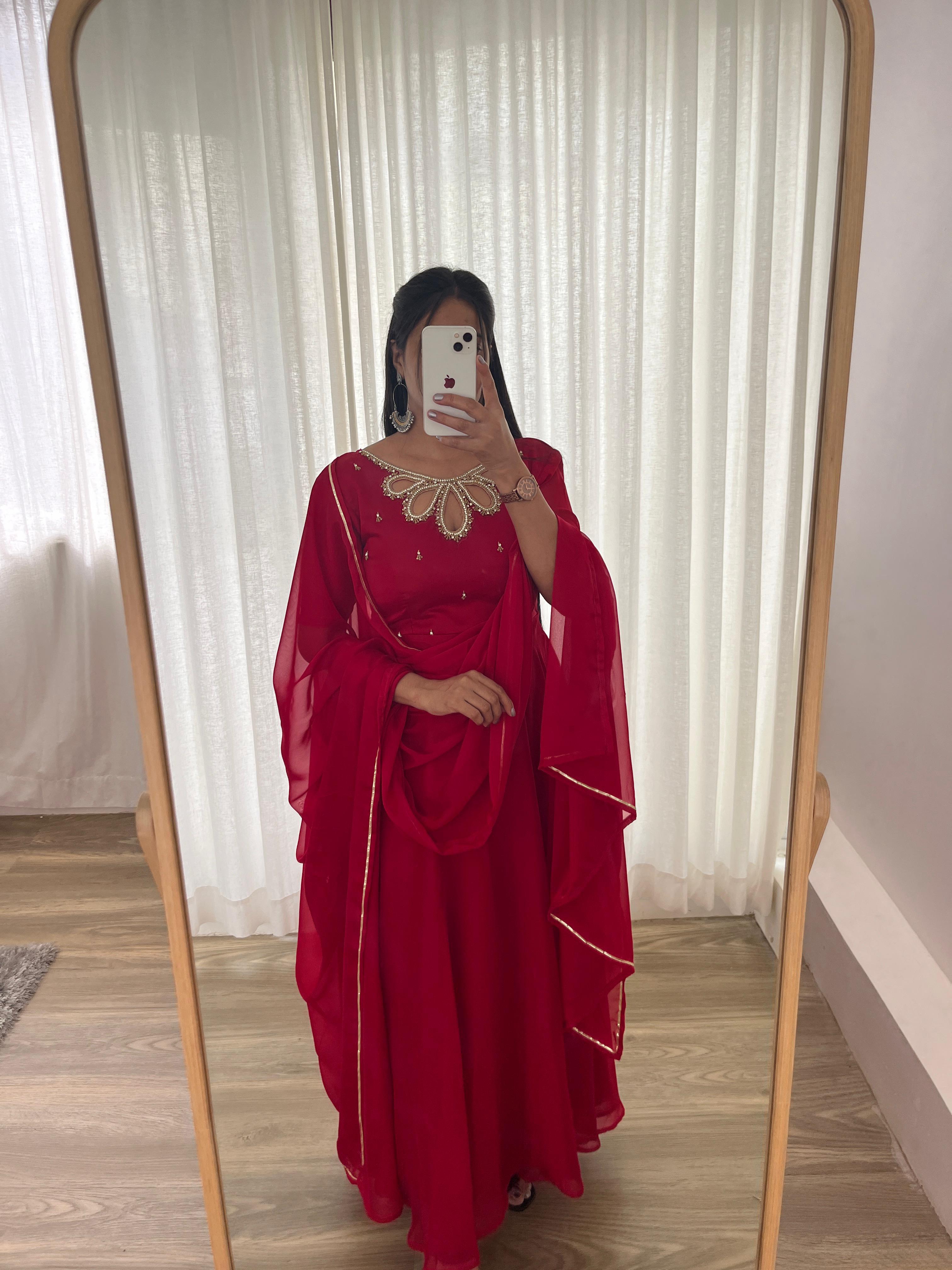 Resplendent Rangoli Georgette Fancy Neck Handworked Gown - Ethnicwish