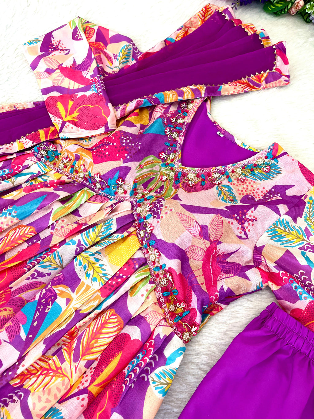 Spellbinding Soft Chinon Floral Printed Handworked Anarkali Pant Suit - Ethnicwish