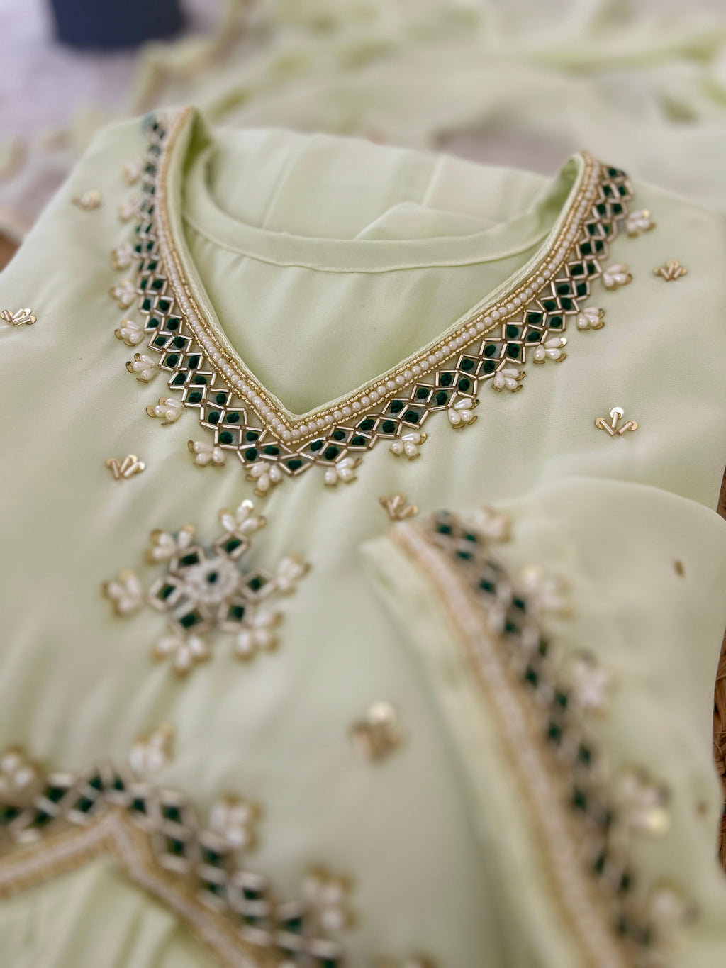 Stunning Off White Faux Georgette Handworked Anarkali Pant Suit - Ethnicwish