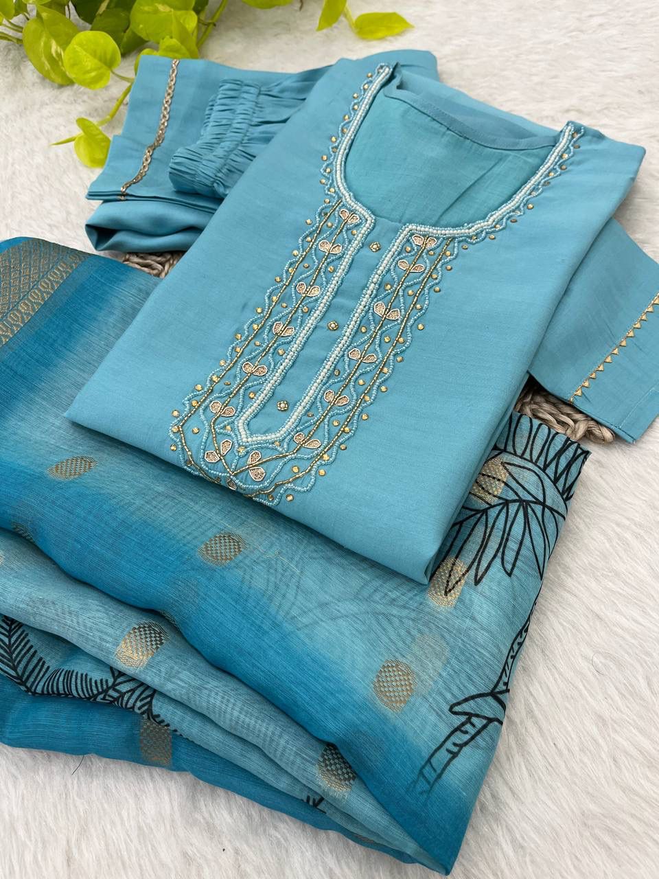 Bewitching Roman Silk Handworked Designer Anarkali Pant Suit - Ethnicwish