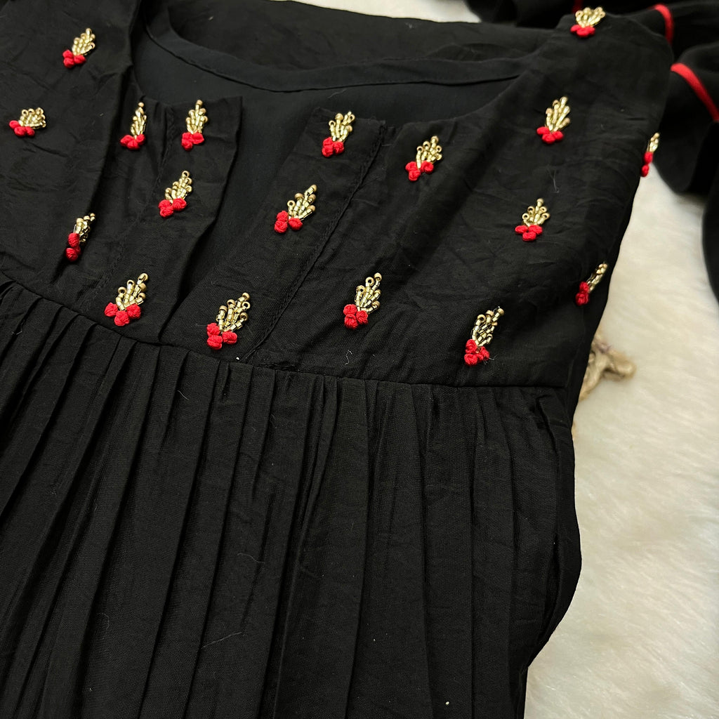 Winsome Black Viscose Chanderi Handworkd Anarkali Pant Suit - Ethnicwish