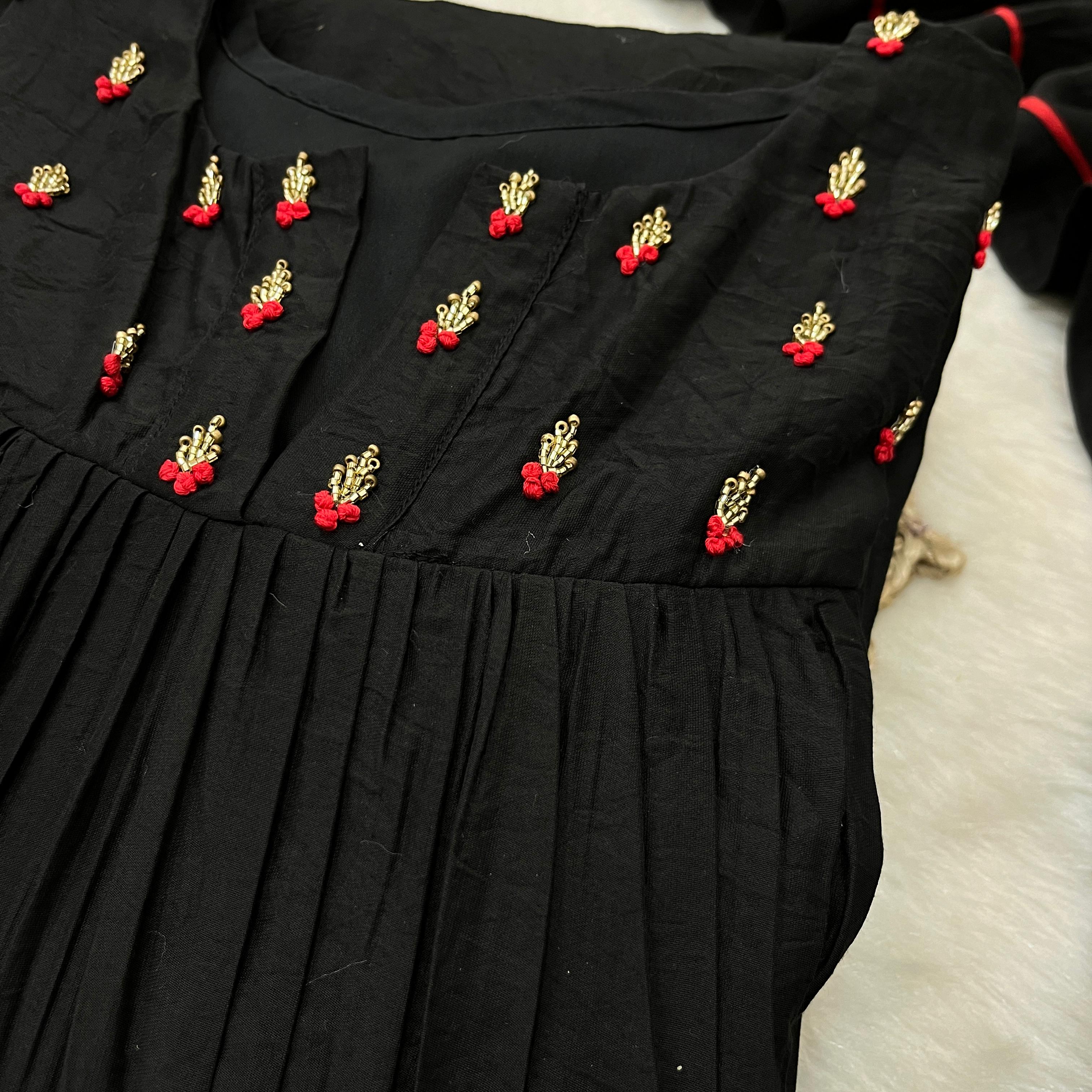 Winsome Black Viscose Chanderi Handworkd Anarkali Pant Suit - Ethnicwish