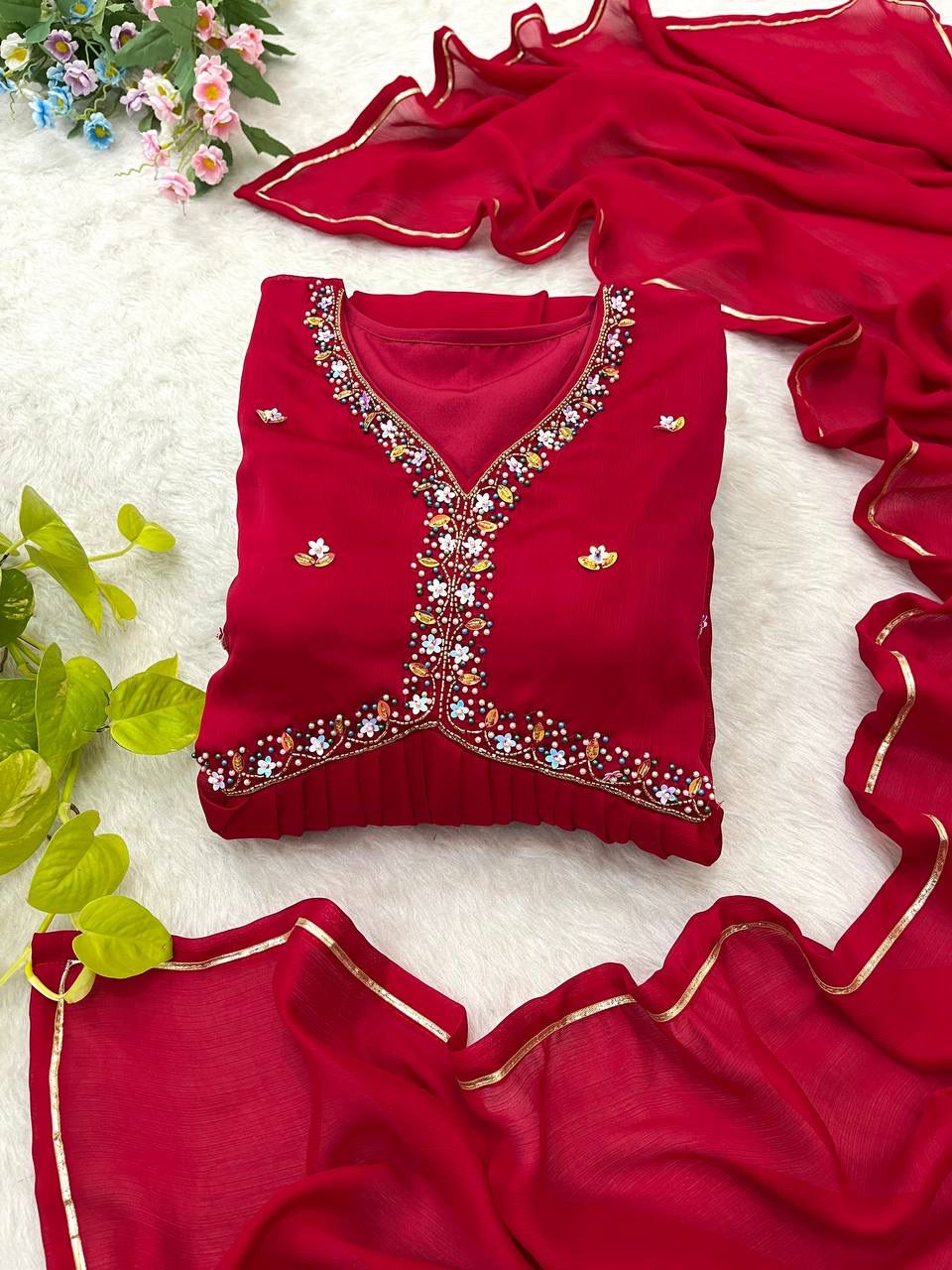 Mesmerizing Maroon Rangoli Silk Handworked Gown With Dupatta - Ethnicwish