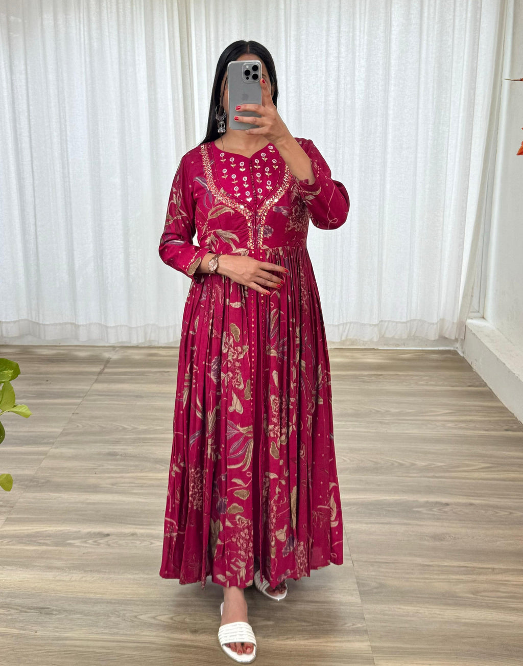 Enamoring Rani Roman Silk Handworked Fully Stitched Designer Gown - Ethnicwish