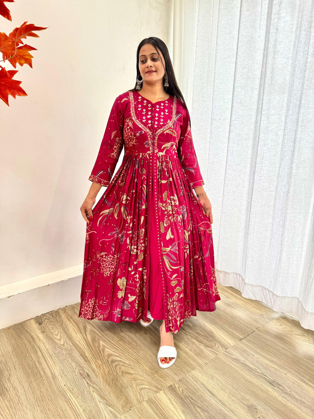 Enamoring Rani Roman Silk Handworked Fully Stitched Designer Gown - Ethnicwish