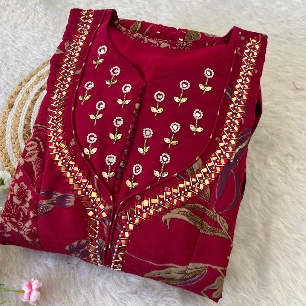 Enamoring Rani Roman Silk Handworked Fully Stitched Designer Gown - Ethnicwish