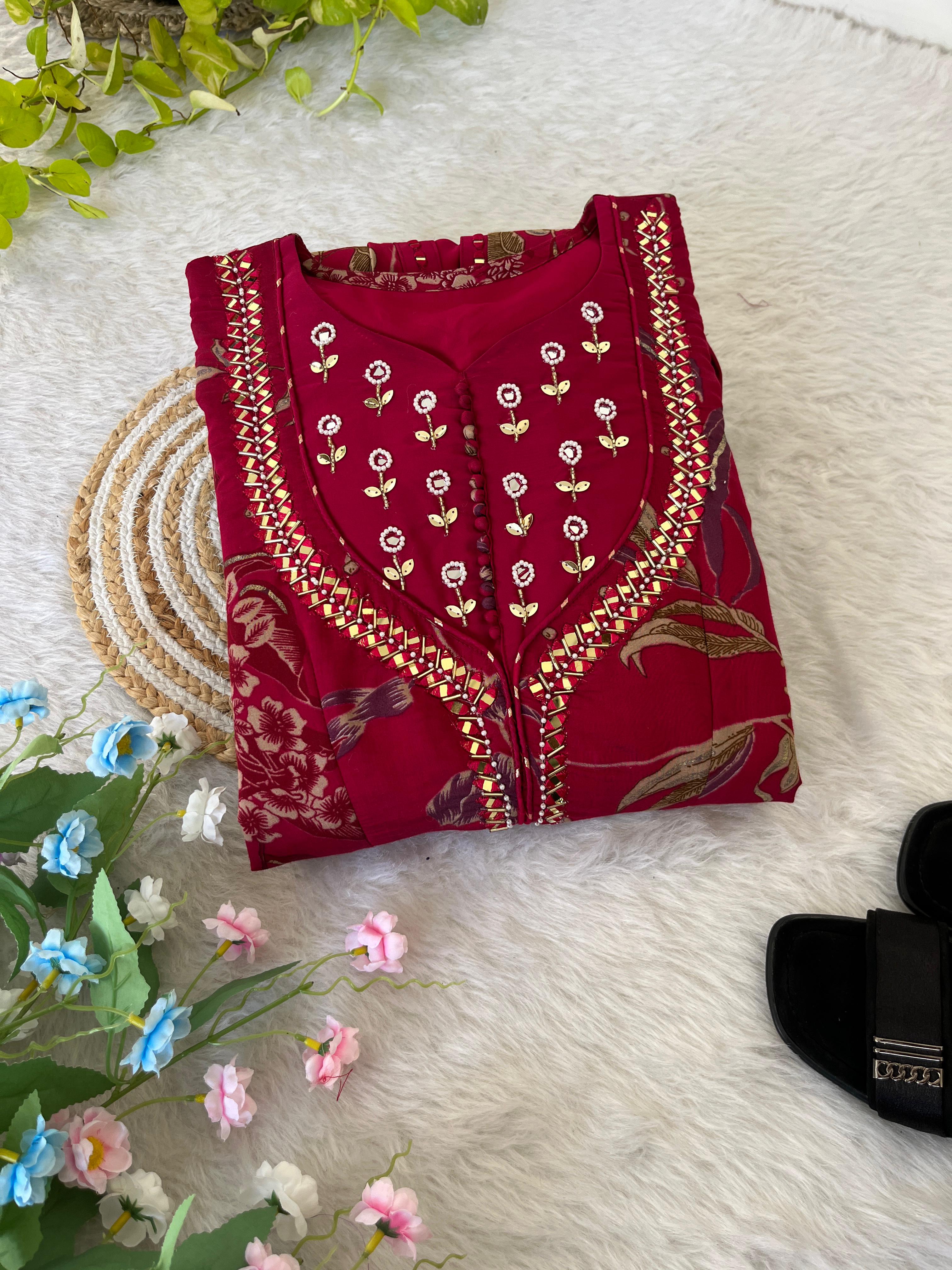 Enamoring Rani Roman Silk Handworked Fully Stitched Designer Gown - Ethnicwish