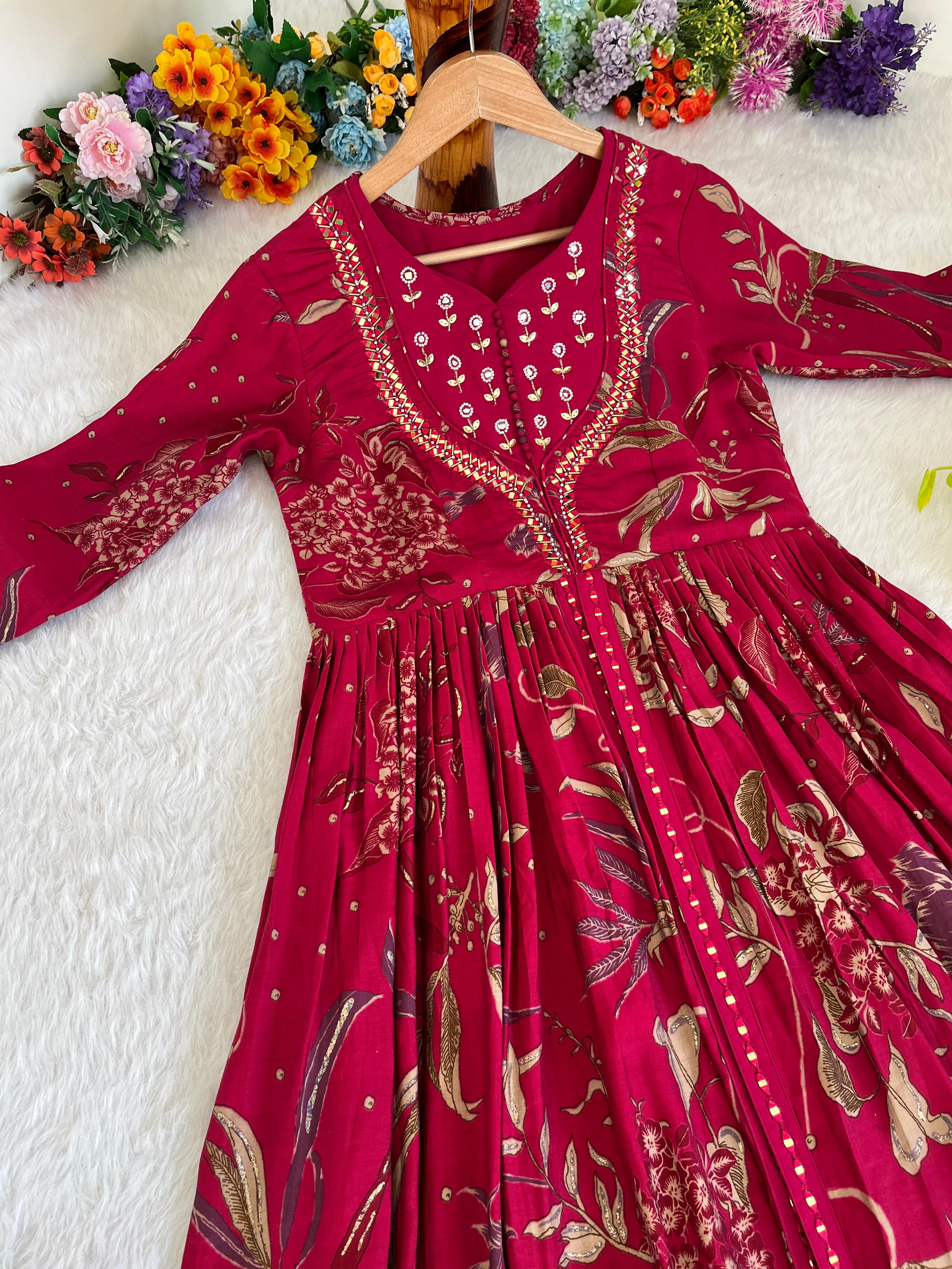 Enamoring Rani Roman Silk Handworked Fully Stitched Designer Gown - Ethnicwish