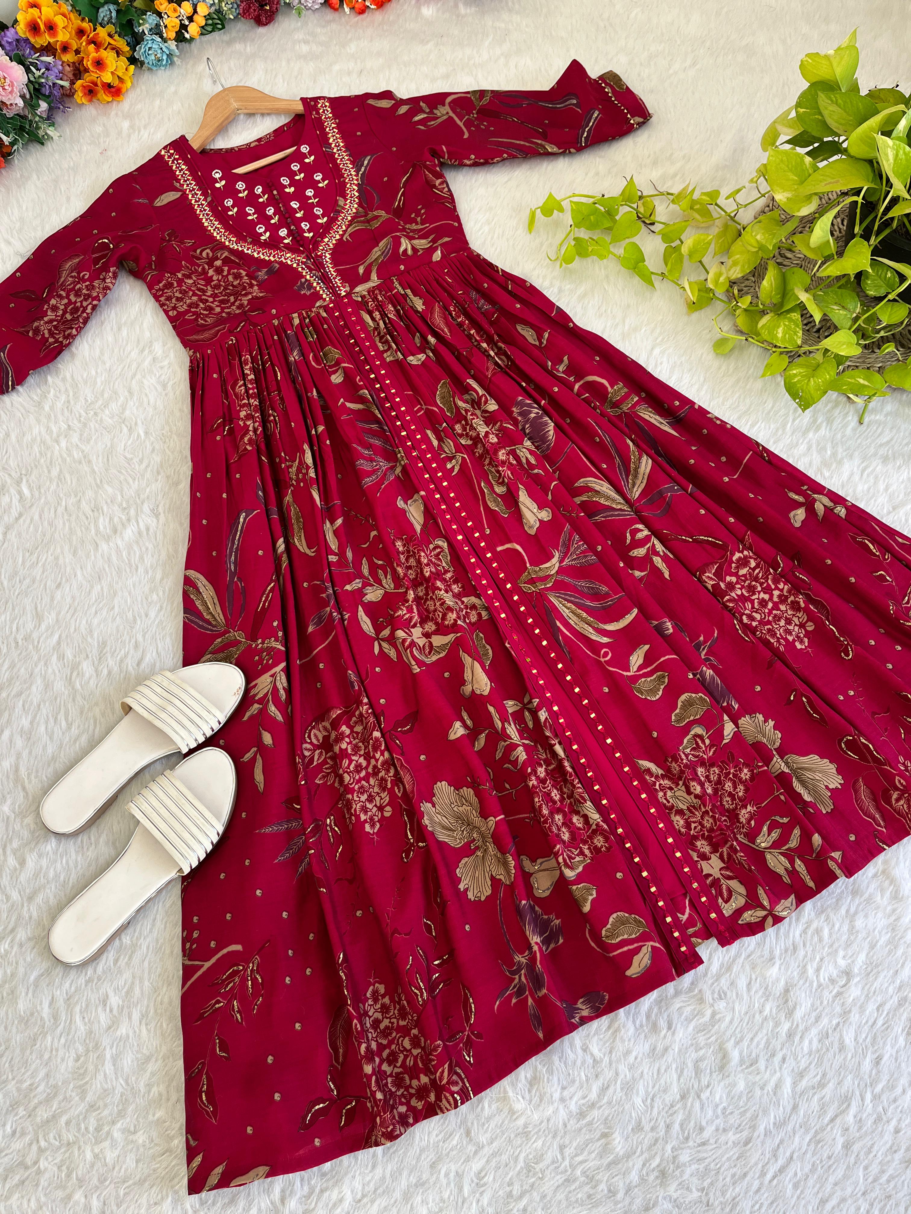 Enamoring Rani Roman Silk Handworked Fully Stitched Designer Gown - Ethnicwish