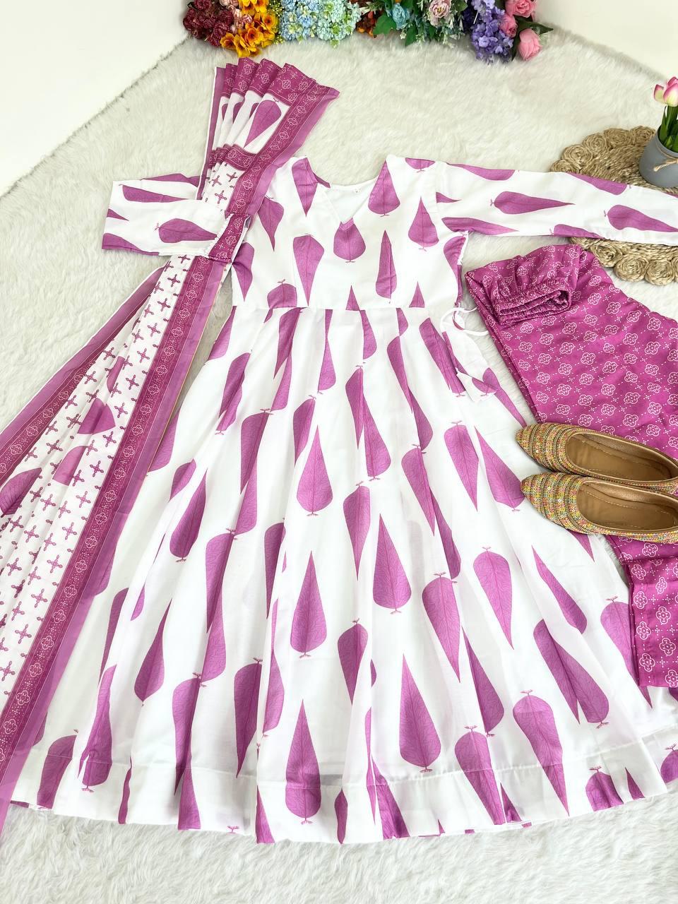 Fabulous Pure Cambric Cotton Digital Printed Anarkali Pant Suit - Ethnicwish