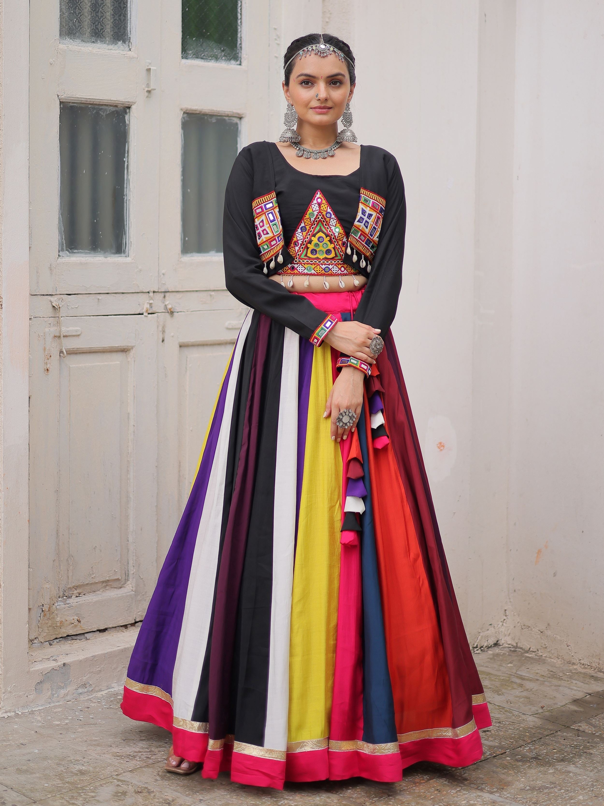 Tantalizing Multi-Color Silk Navratri Wear Lehenga Choli With Koti