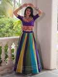 Graceful Multi-Color Silk Gamthi Work Navratri Wear Crop Top Lehenga