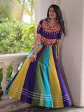 Graceful Multi-Color Silk Gamthi Work Navratri Wear Crop Top Lehenga
