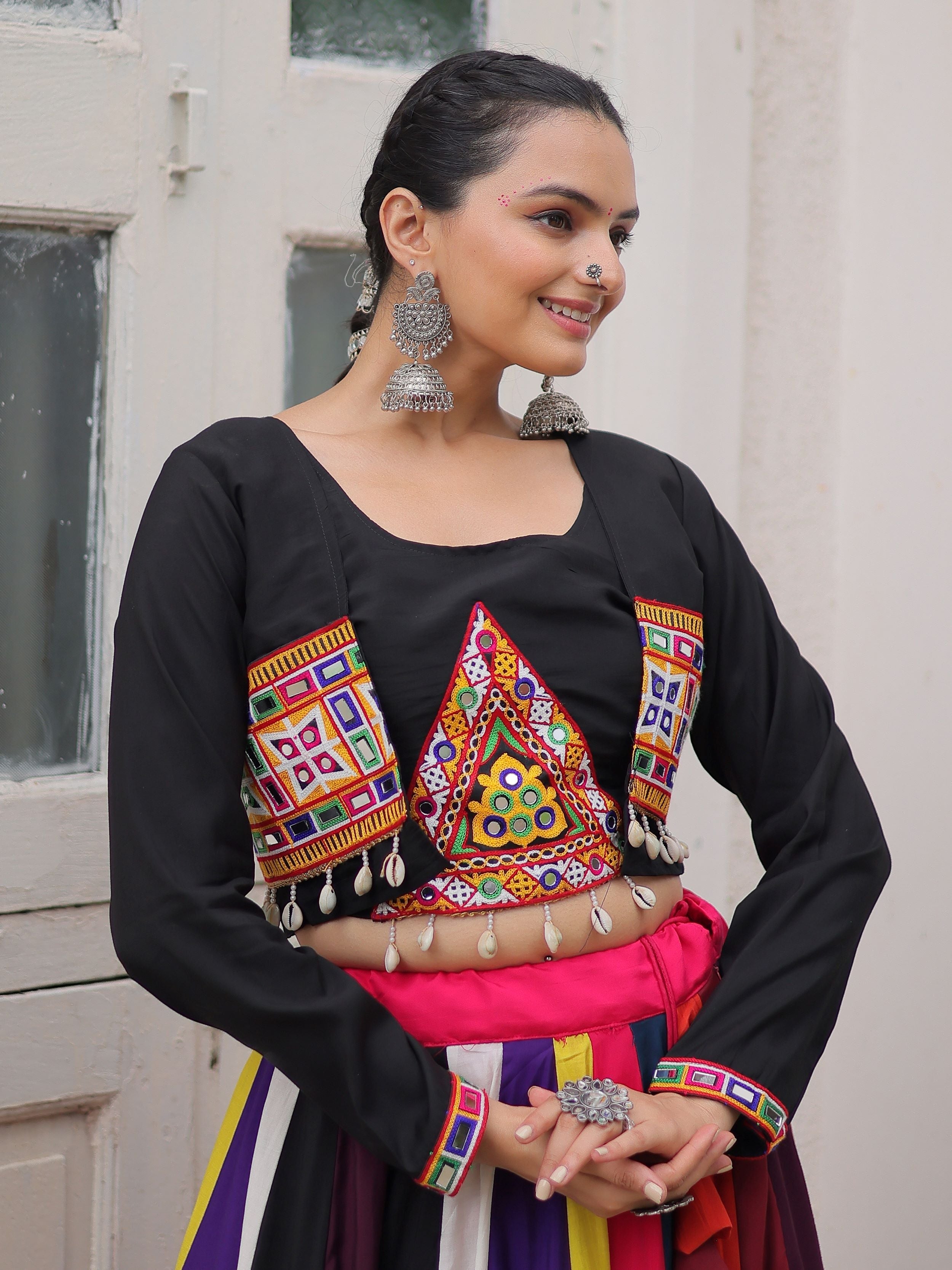 Tantalizing Multi-Color Silk Navratri Wear Lehenga Choli With Koti