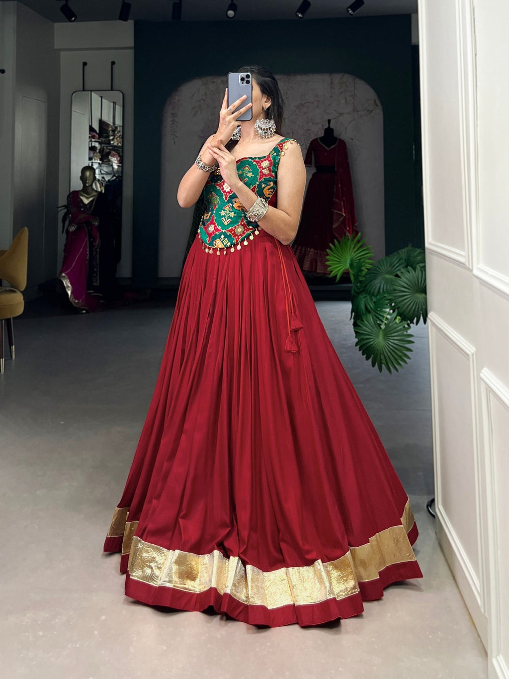 Maroon Pure Rayon Navratri Wear Fully Stitched Lehenga Choli Set - ETHNICDEAL