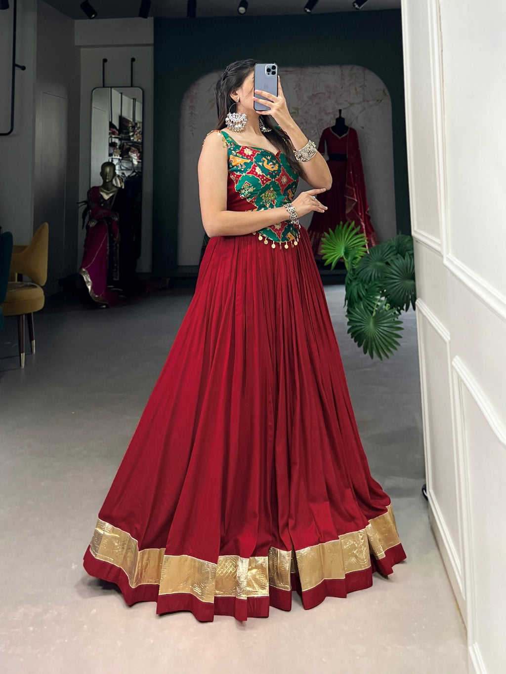 Maroon Pure Rayon Navratri Wear Fully Stitched Lehenga Choli Set - ETHNICDEAL