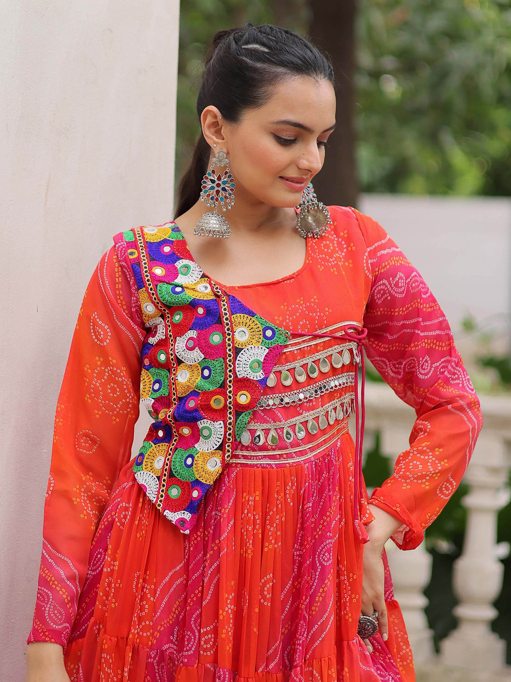 Regal Pink Georgette Kutchi Gamthi Work Navratri Wear Gown