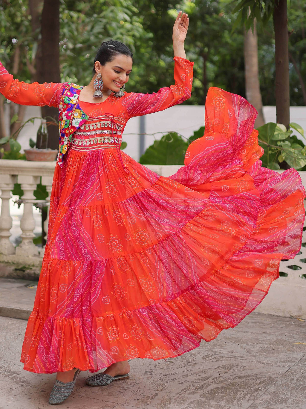 Regal Pink Georgette Kutchi Gamthi Work Navratri Wear Gown