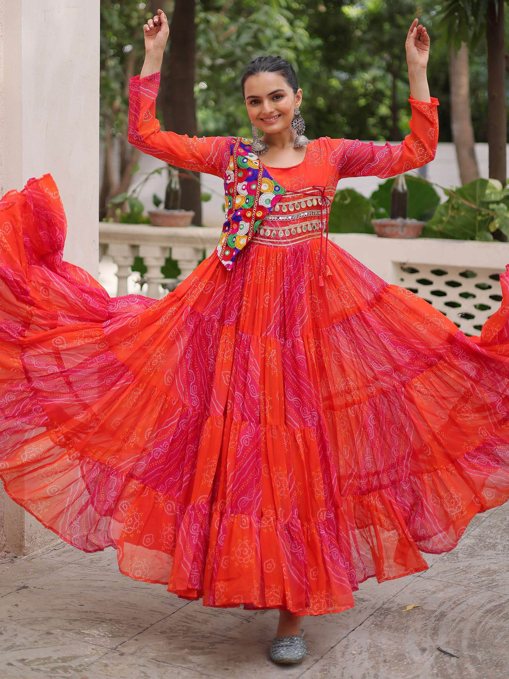 Regal Pink Georgette Kutchi Gamthi Work Navratri Wear Gown