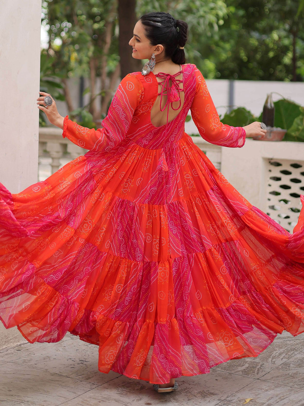 Regal Pink Georgette Kutchi Gamthi Work Navratri Wear Gown