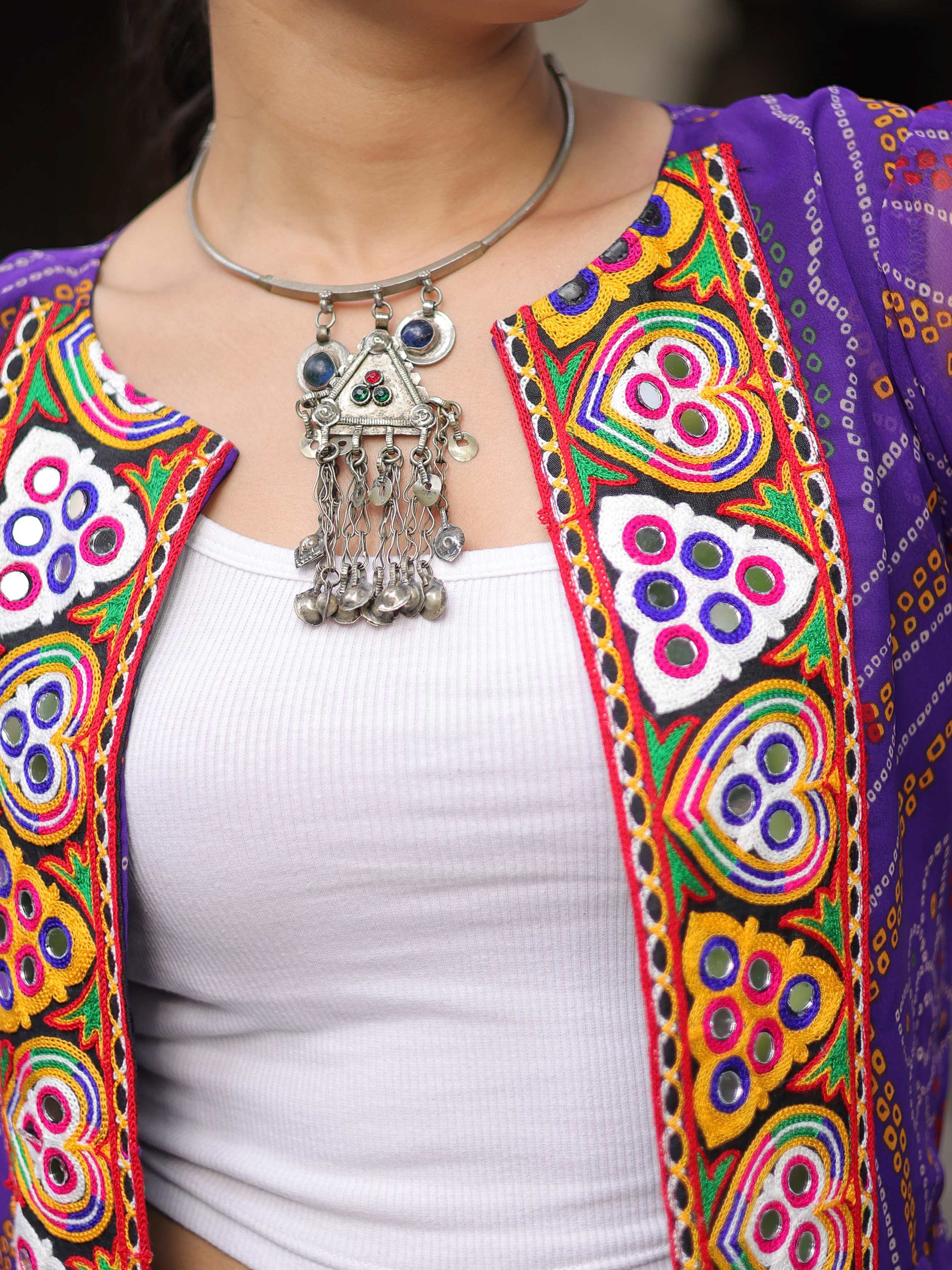 Charming Purple Bandhani Printed Festival Wear Layered Shrug