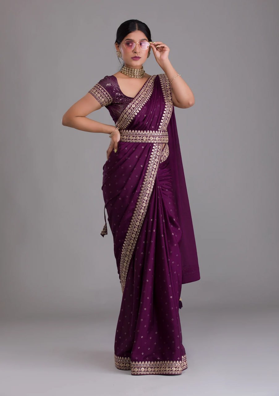 Luxurious Wine Kasturi Silk Saree With Intricate Embroidery - ETHNICDEAL