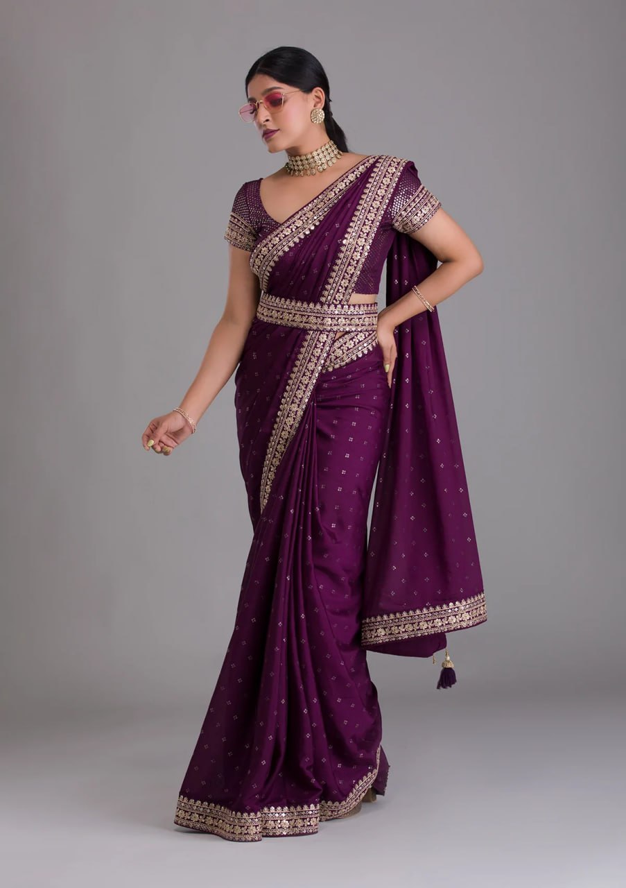 Luxurious Wine Kasturi Silk Saree With Intricate Embroidery - ETHNICDEAL