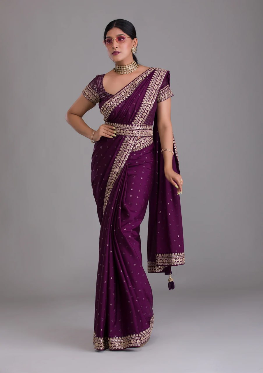 Luxurious Wine Kasturi Silk Saree With Intricate Embroidery - ETHNICDEAL