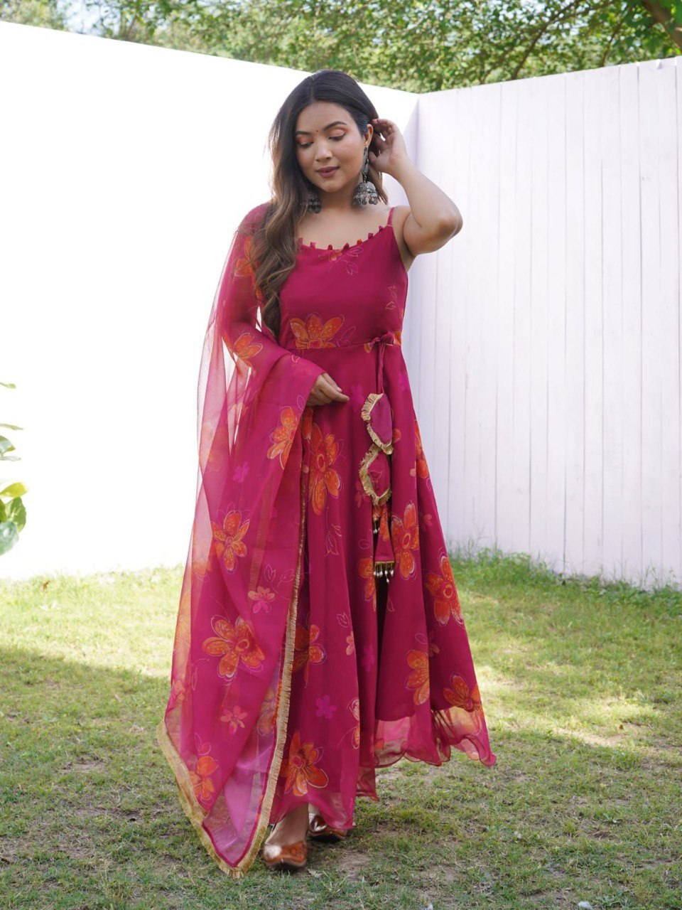 Prepossessing Maroon Georgette Silk Stitched Floral Anarkali Pant Suit - Ethnicwish