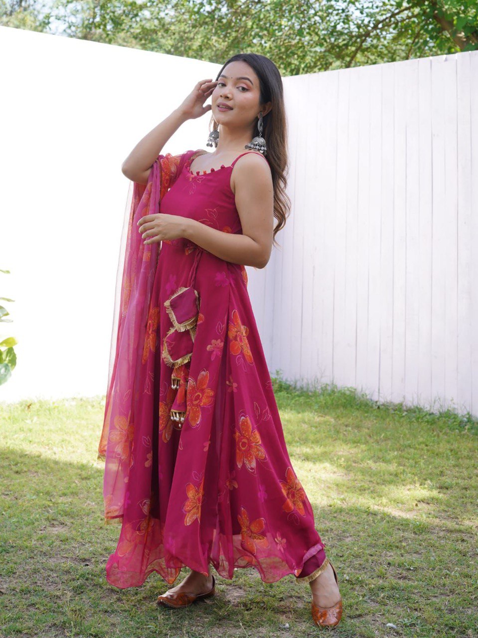 Prepossessing Maroon Georgette Silk Stitched Floral Anarkali Pant Suit - Ethnicwish