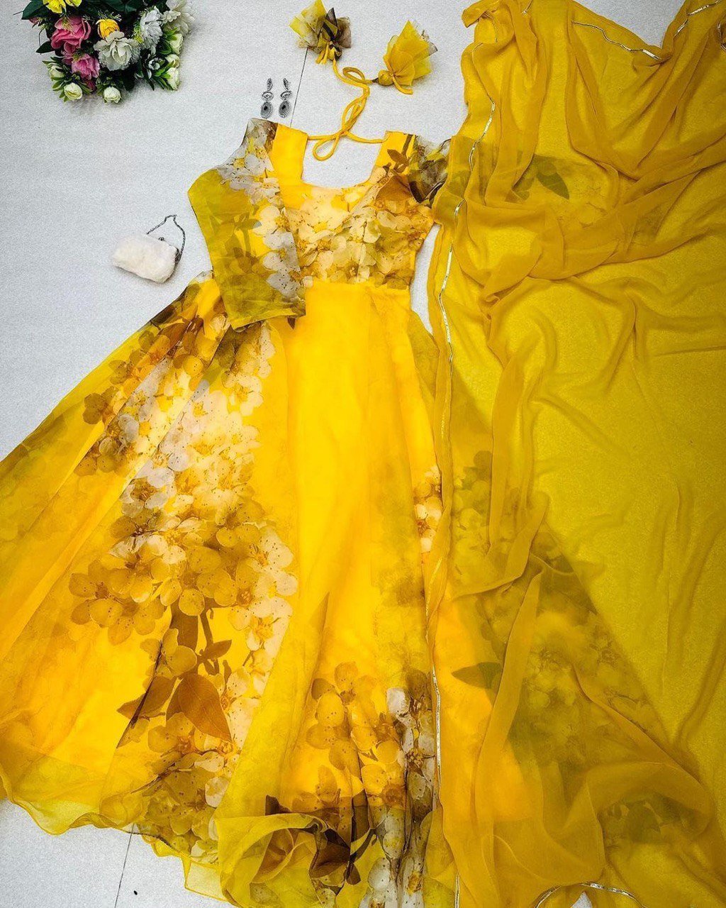 Mesmerizing Organza Silk Digital Printed Gown with Dupatta – For Elegant Events - Ethnicwish