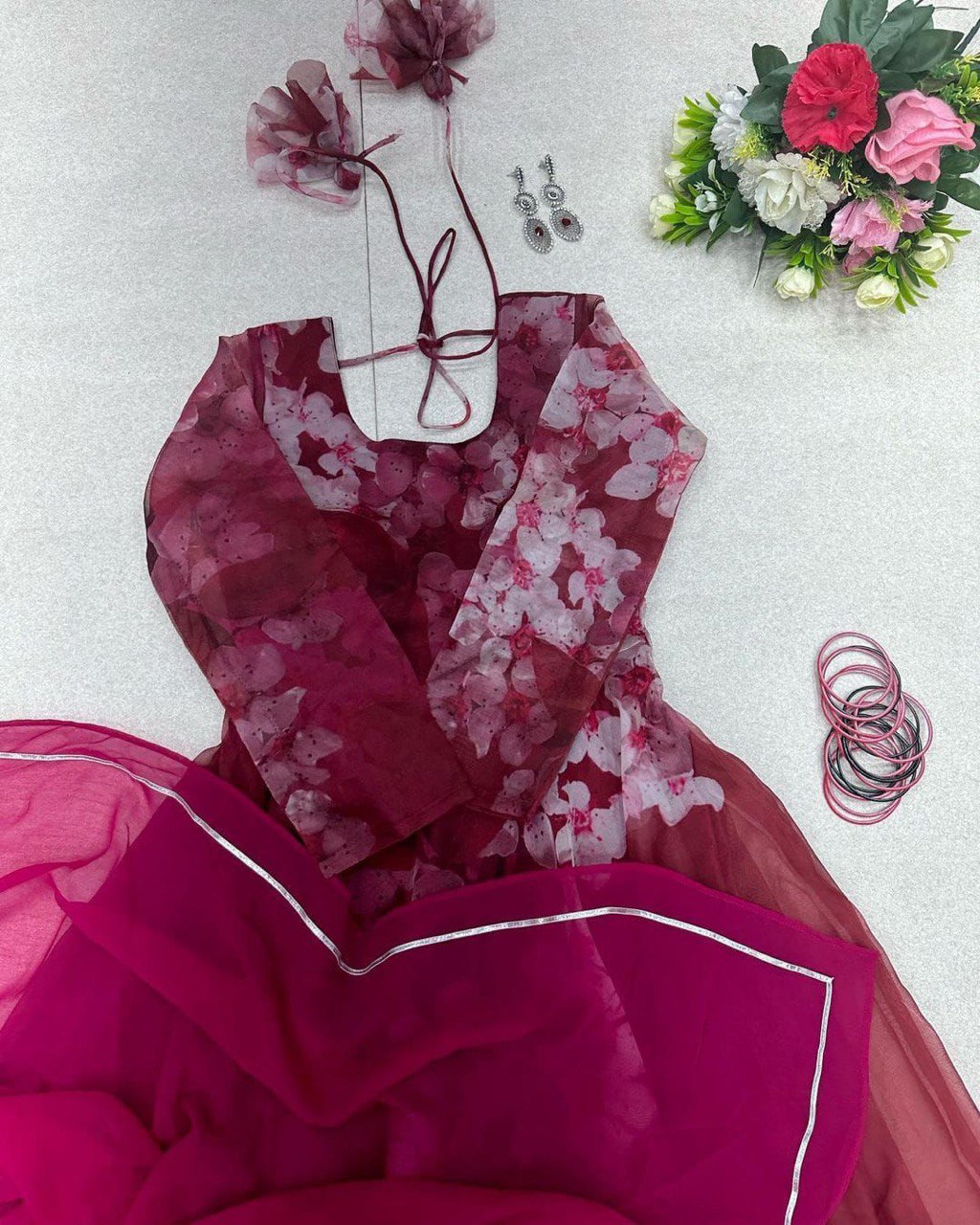 Mesmerizing Organza Silk Digital Printed Gown with Dupatta – For Elegant Events - Ethnicwish