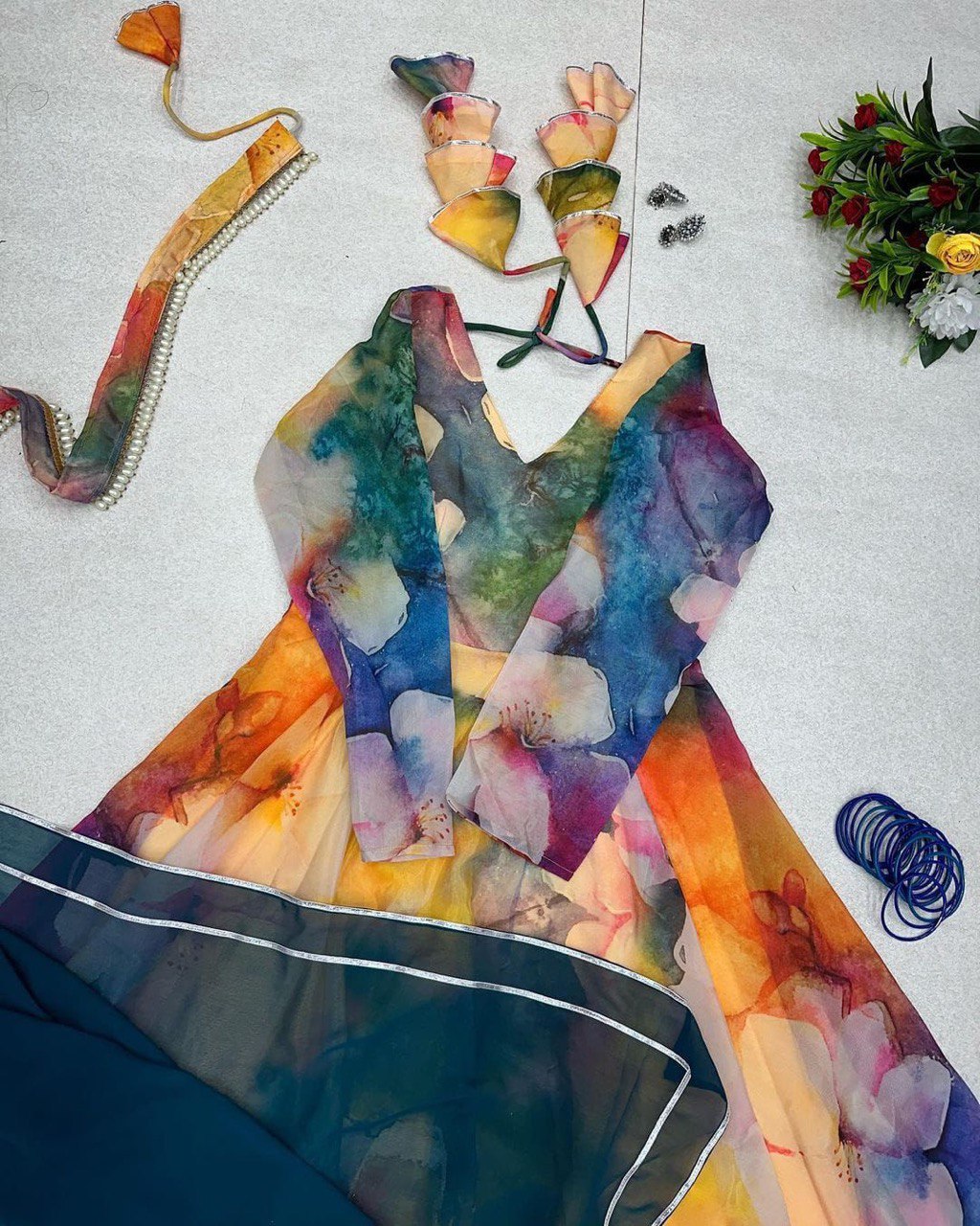 Classy Yellow Organza Silk Digital Printed Fully Stitched Gown With Dupatta - Ethnicwish