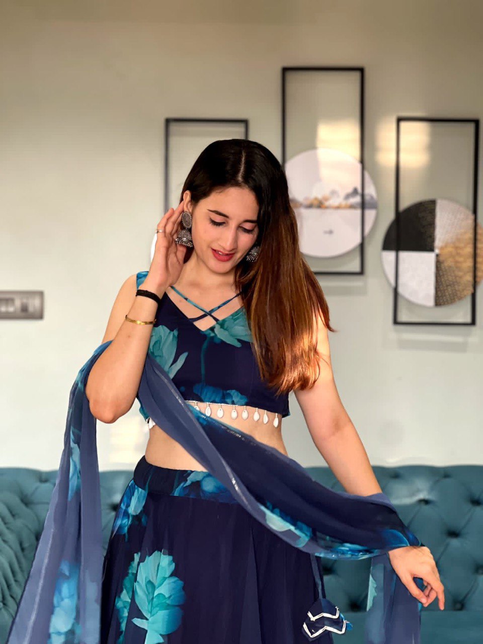 Graceful Georgette Digital Printed Lehenga Choli With Stitched Blouse - Ethnicwish